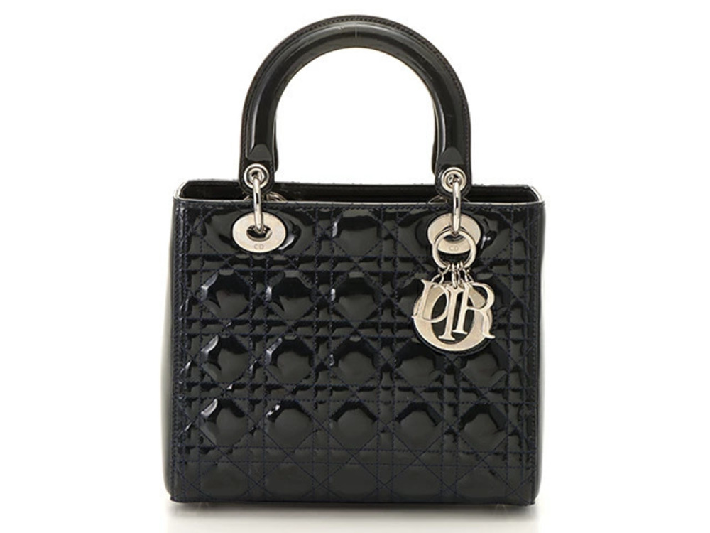 Christian Dior Lady handbag Navy Blue enamel SJ